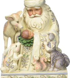 JIM SHORE BABBO NATALE WHITE WOODLAND CON ANIMALI GESU BAMBINO