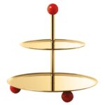 SAMBONET Alzata Dolci 2 Piani Penelope PVD Gold Base Corallo Ø cm 22 H cm 22