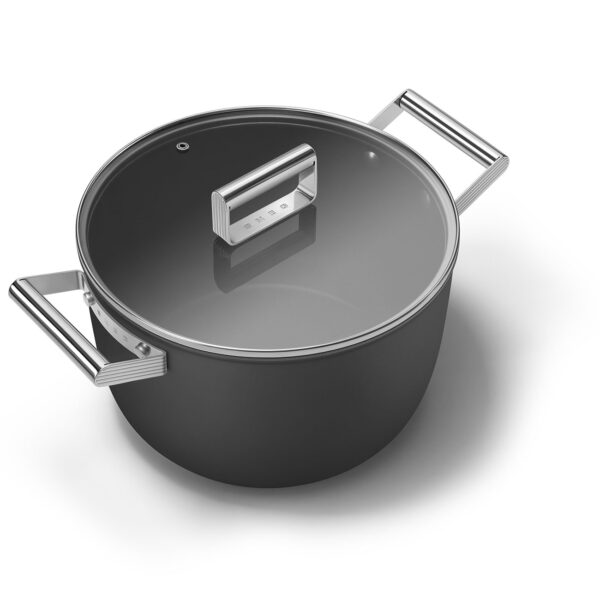 SMEG Casseruola Alta antiaderente Ø 26 cm Nero con coperchio vetro - immagine 2