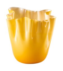 VENINI Vaso Fazzoletto Opalino Soffiato Ambra Lattimo  Ø 23 cm H 31 cm