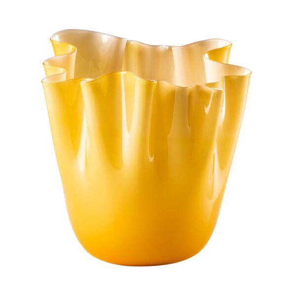 VENINI Vaso Fazzoletto Opalino Soffiato Ambra Lattimo  Ø 23 cm H 31 cm
