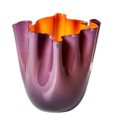 VENINI Vaso Fazzoletto Opalino Soffiato Indaco Arancio Ø 20 cm H 24 cm