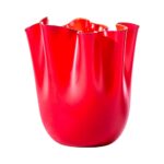VENINI Vaso Fazzoletto Opalino Soffiato Rosso interno Rosso Ø 23 cm H 31 cm