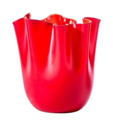 VENINI Vaso Fazzoletto Opalino Soffiato Rosso interno Rosso Ø 23 cm H 31 cm
