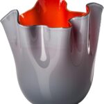 VENINI Vaso Fazzoletto Opalino Soffiato Uva Lattimo Rosso Ø 20 cm H 24 cm