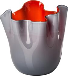 VENINI Vaso Fazzoletto Opalino Soffiato Uva Lattimo Rosso Ø 20 cm H 24 cm