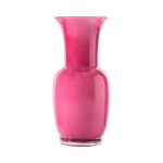 VENINI Vaso Opalino Soffiato Magenta interno Lattimo Ø 14 cm H 30 cm