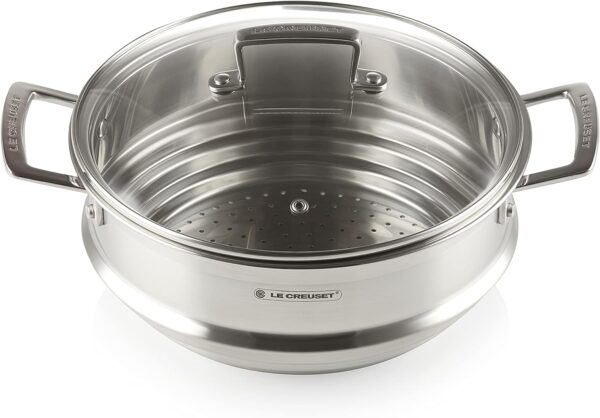 Le Creuset Acciaio Inox Cestello per cottura al vapore 24cm con coperchio vetro